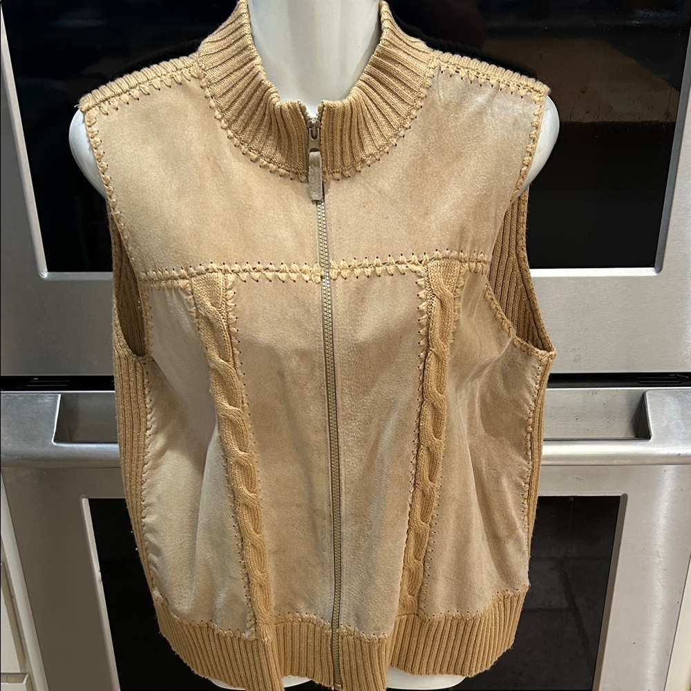Vintage Tan Women's Sweater & Leather Vest